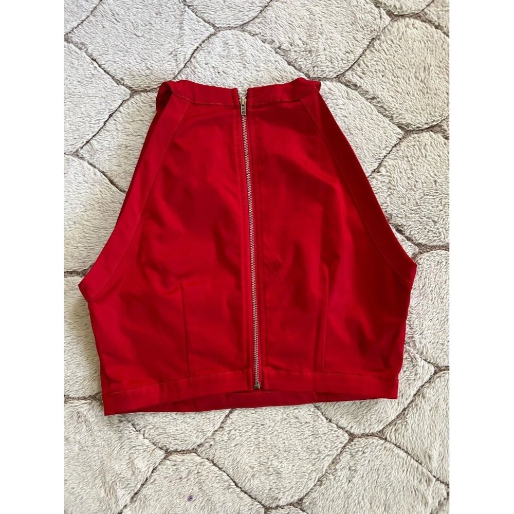 DAIMARAN Mali Women's Crop Top Satin Sleeveless Red Full Zip Size S - Picture 4 of 4